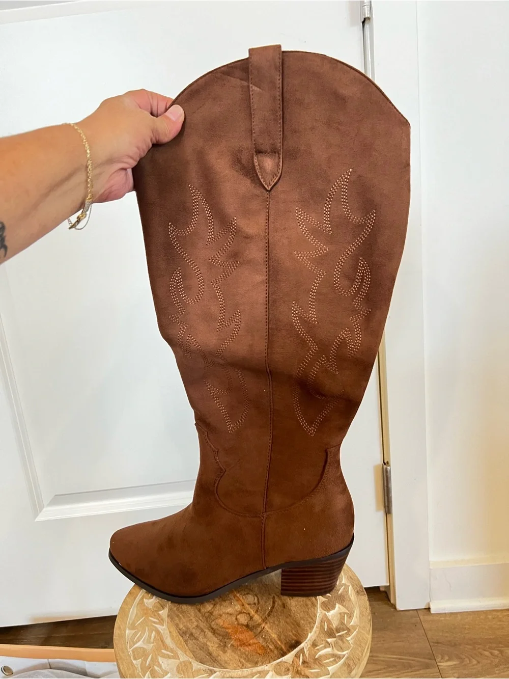 NIB Bellini Urson Vida Moulin Tan Suede Western Knee-High Boot